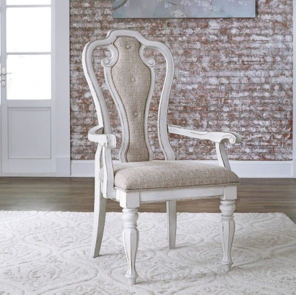Liberty Furniture Magnolia Manor Antique White/Ivory Splat Back Upholstered Arm Chair-1