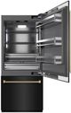 ZLINE Autograph Edition 36" 19.8 Cu. Ft. Black Stainless Steel Built In Bottom Freezer Refrigerator with Graphite Gray Interior and Champagne Bronze Helix Handles and Water Dispenser-1