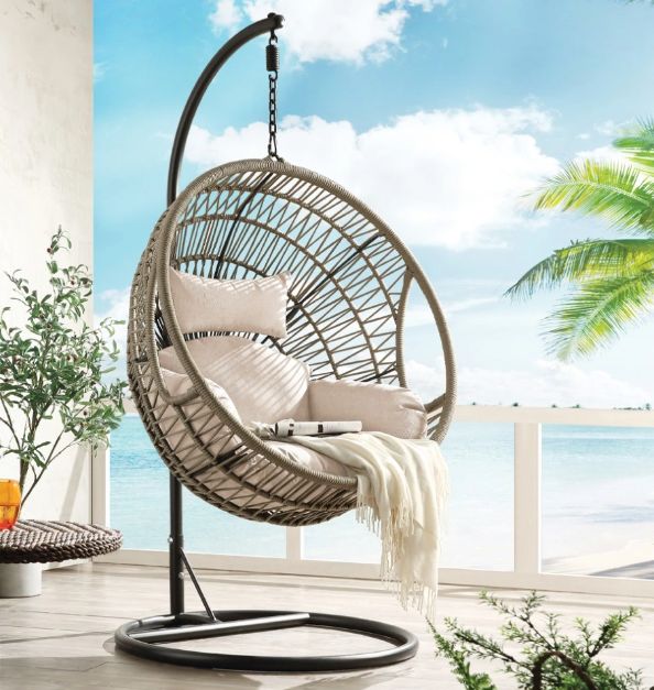 ACME Furniture Vasant Beige/Black Fabric/Metal/Rope Outdoor Hanging Chair-1