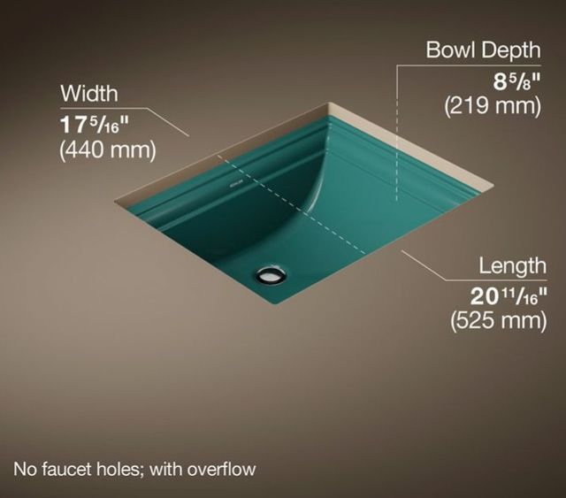 Kohler Memoirs® Teal 20" Rectangular Undermount Bathroom Sink-3