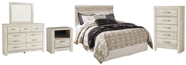 Signature Design by Ashley® Bellaby 5-Piece Whitewash Queen Panel Headboard Bed Set-0