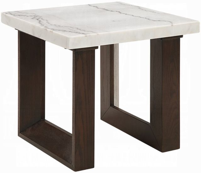 ACME Furniture Edwyn White Marble Top End Table with Brown Base-0