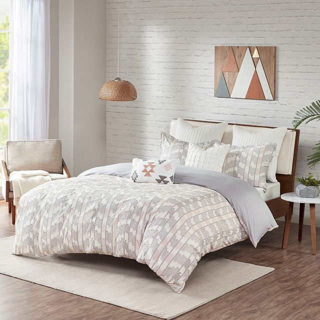 Olliix by INK+IVY Suri Cotton Jacquard Gray and Blush Full/Queen Comforter Set-0