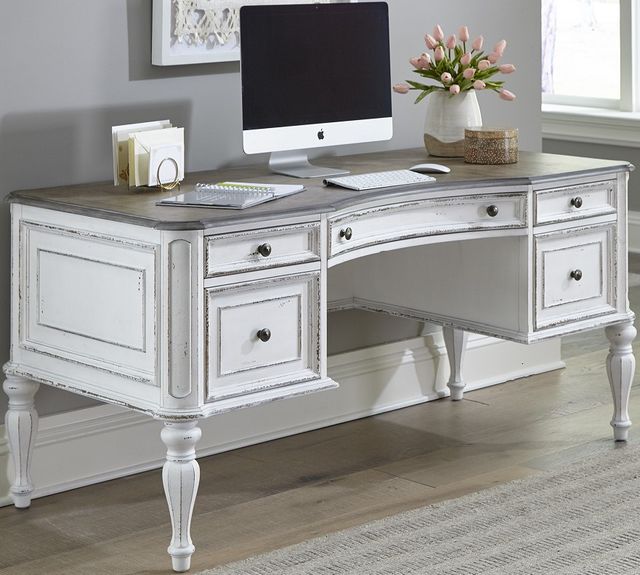 Liberty Furniture Magnolia Manor Antique White/Weathered Bark 64" Writing Desk-1