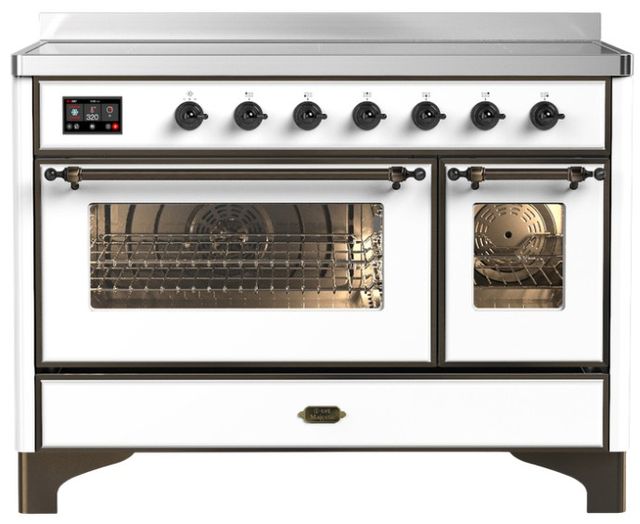 Ilve® Majestic III 48" White Pro Style Induction Range with Triple Glass Door and Burnished Trim-0