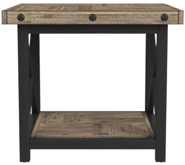 Flexsteel® Carpenter Light Brown Lamp Table with Black Metal Frames-4
