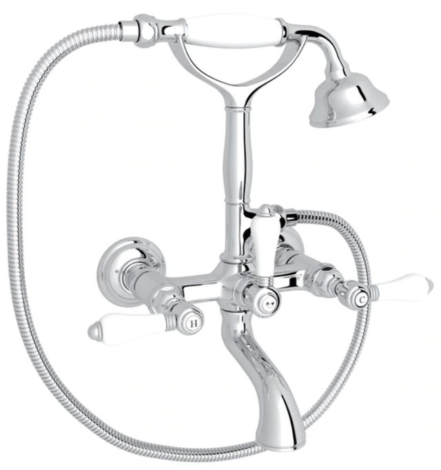 Rohl® Italian Bath Collection Polished Chrome Exposed Wall Mount Tub Filler with Handshower-0
