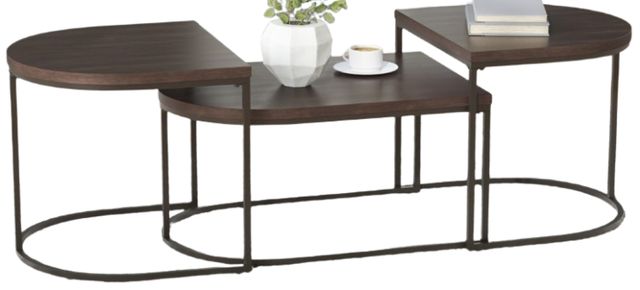 Signature Design by Ashley® Vanmore 3-Piece Dark Brown Occasional Table Set with Bronze Base-0