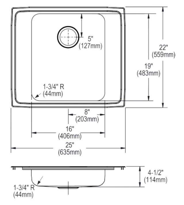 Elkay Lustertone® Classic Lustrous Satin Stainless Steel 25'' x 22'' x 5'' Single Bowl Drop-In Classroom ADA Sink-1