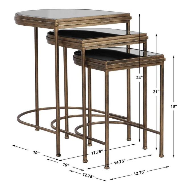 Uttermost® India 3-Piece Antique Brushed Gold Nesting Table Set with Mirror Top-2
