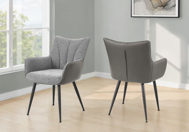 Monarch Specialties Inc. 2-Piece Light Grey 35" Fabric Dining Chair Set with Grey Faux Leather Back-1