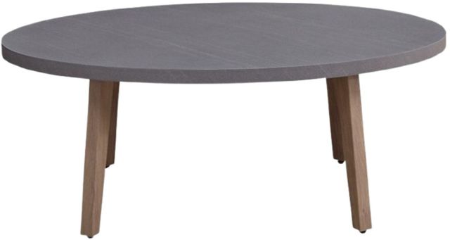 Signature Design by Ashley® Francis Beach Gray Aluminum Outdoor Oval Cocktail Table with Natural Base-2