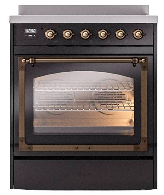 Ilve® Nostalgie II Noblesse 30'' Glossy Black Pro Style Induction Range with Burnished Trim-1