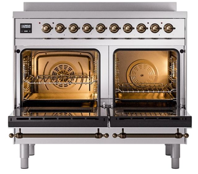Ilve® Nostalgie II Noblesse 40'' Stainless Steel Pro Style Induction Range with Burnished Trim-1
