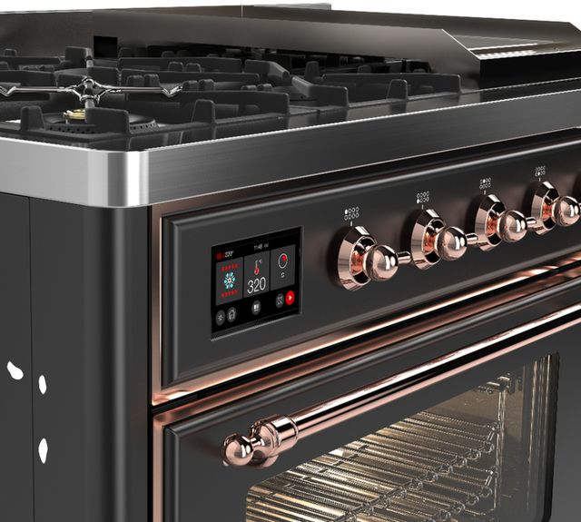 Ilve® Majestic III 48" Graphite Matte Pro Style Dual Fuel Natural Gas Range with Triple Glass Door and Copper Trim-2