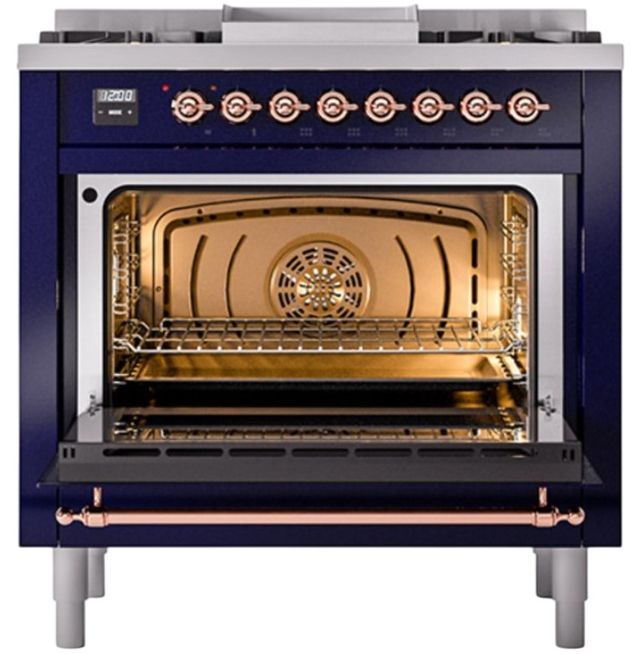 Ilve® Nostalgie II Noblesse 36'' Midnight Blue Pro Style Dual Fuel Range with Copper Trim-2
