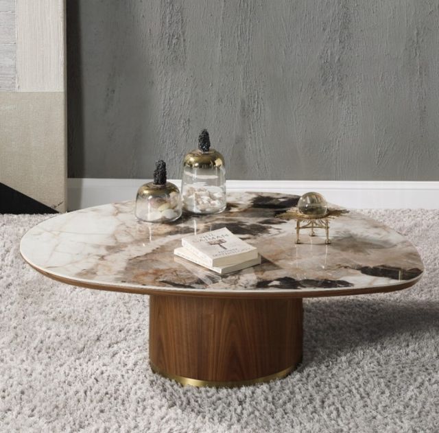 ACME Furniture Willene Beige Ceramic Top Coffee Table with Walnut Base-1