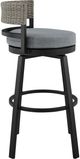 Armen Living Encinitas Black/Dark Gray Aluminum/Fabric/Rattan Outdoor Swivel Counter Stool-4