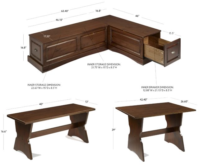 Linon Caron 3-Piece Walnut Backless Nook-2