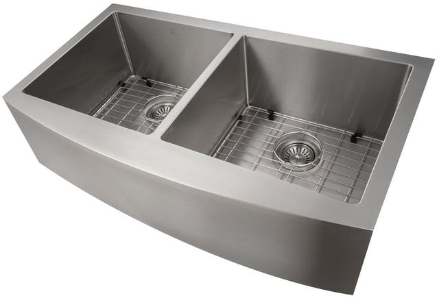 ZLINE Niseko 36" Stainless Steel Farmhouse Apron Mount Double Bowl Kitchen Sink with Bottom Grid-2