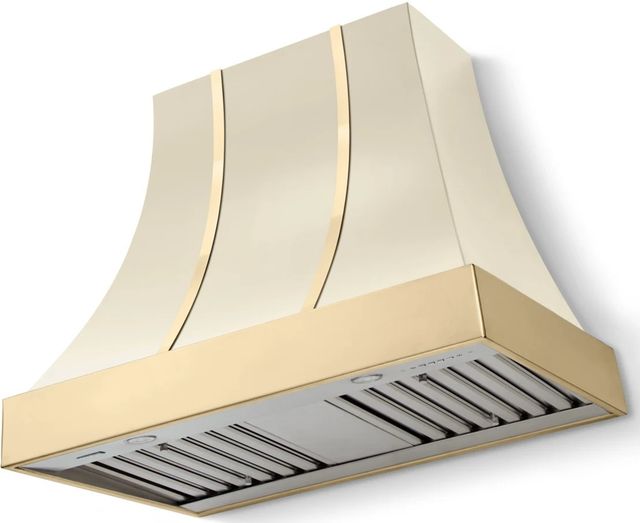 La Cornue CornuFé Cascade 36" Morning Dew Wall Mounted Range Hood with Polished Brass Trim-0