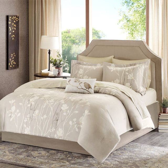 Olliix by Madison Park Essentials Vaughn Taupe Full Complete Comforter and Cotton Sheet Set-0