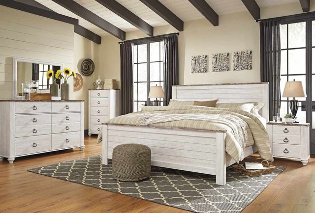 Signature Design by Ashley® Willowton 3-Piece Whitewash California King Panel Bed Set-4