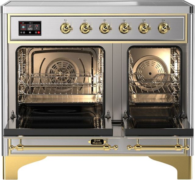 Ilve® Majestic III 40" Stainless Steel Pro Style Induction Range with Triple Glass Door and Brass Trim-1