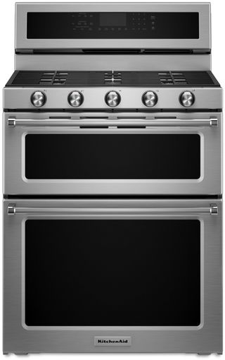 KitchenAid® 30" Stainless Steel Freestanding Dual Fuel Double Oven Range