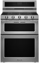 KitchenAid® 30" Stainless Steel Freestanding Dual Fuel Double Oven Range-0