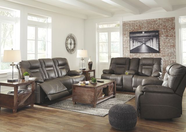 Signature Design by Ashley® Wurstrow 2-Piece Smoke Living Room Set with Leather Power Reclining Sofa-3