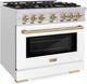 ZLINE Select Autograph Edition 36" Satin Stainless Steel Pro Style Dual Fuel Range with White Matte Door and Champagne Bronze Accents-2