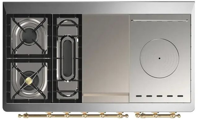 Ilve® Majestic III 48" Custom Pro Style Dual Fuel Liquid Propane Range with French Top and Brass Trim-2