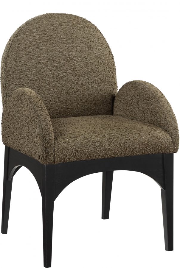 Meridian Furniture Waldorf Olive/Black Boucle Upholstered Dining Arm Chair-0