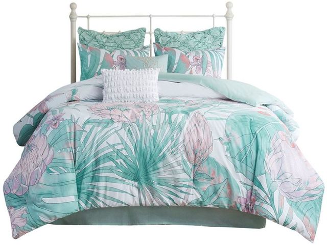 Olliix by Madison Park Keilani 8 Piece Aqua Queen Cotton Printed Comforter Set-0