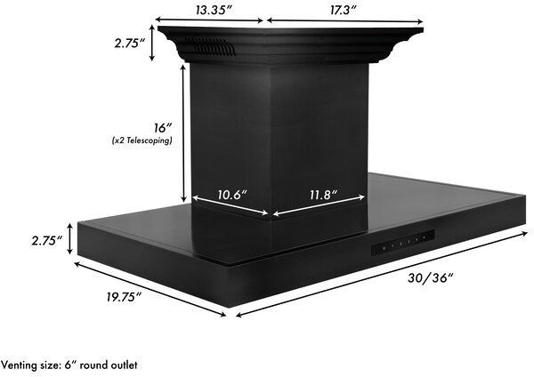 ZLINE 24" Black Stainless Steel Wall Mounted Range Hood with CrownSound® Bluetooth Speakers-3
