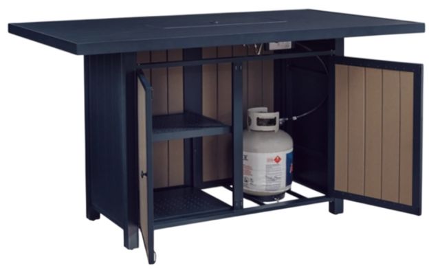 Signature Design by Ashley® East Beach Driftwood Aluminum Outdoor Rectangular Bar Table with Navy Blue Base-4