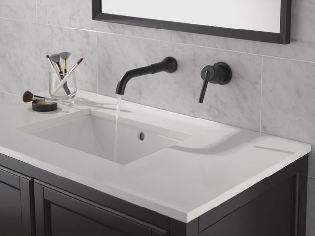 Delta Trinsic® Matte Black Single Handle Lever Wall Mount Bathroom Faucet Trim-1