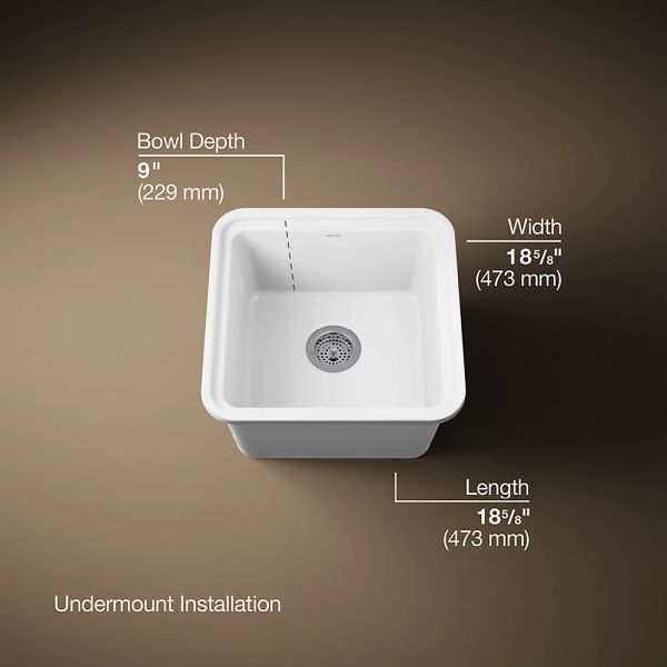 KOHLER® Audrine™ White 19" Undermount Bar Sink-2