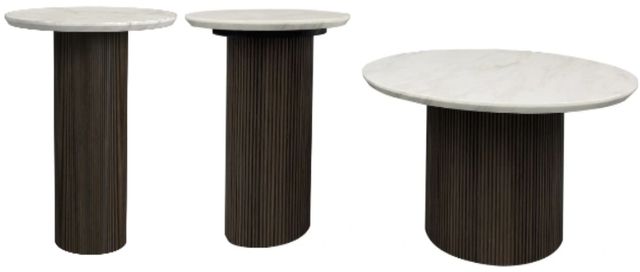 Elements International Sylvie 3-Piece White Faux Marble Top Occasional Table Set with Dark Brown Base-0