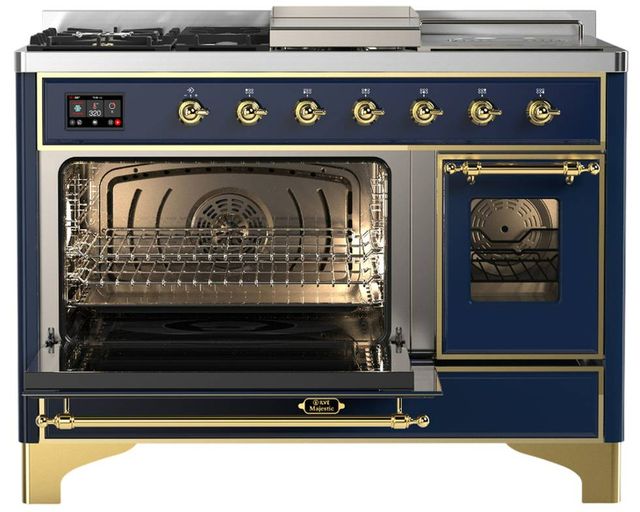 Ilve® Majestic III 48" Midnight Blue Pro Style Dual Fuel Liquid Propane Range with Triple Glass Door and Brass Trim-3