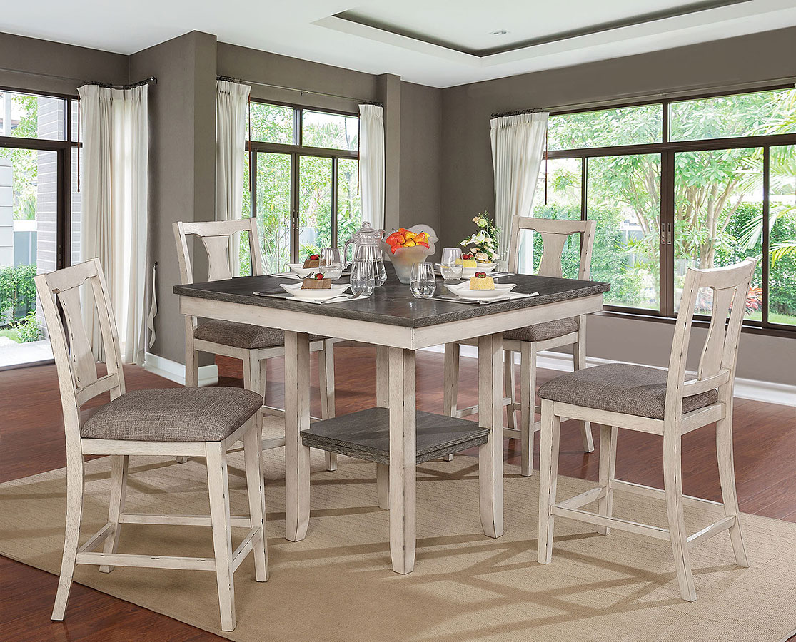 Furniture of America Ann II Antique White 5 Piece Counter Height Table Set Parks Home Furnishings