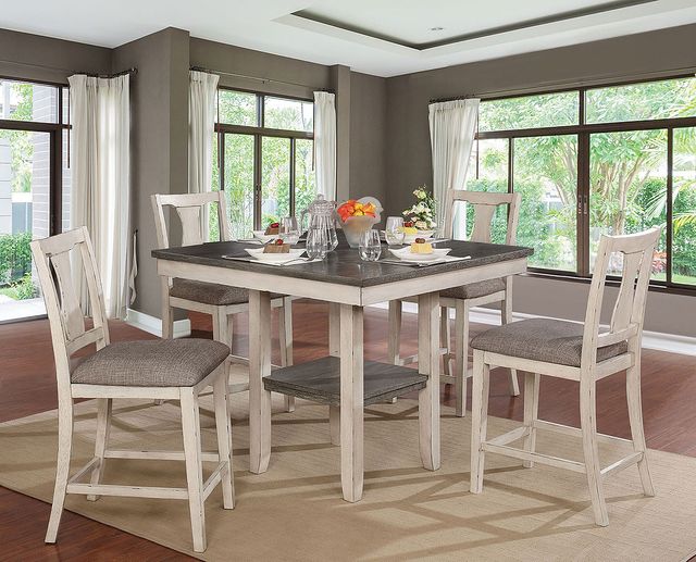 Furniture of America® Ann 5-Piece Antique White/Gray Counter Table Set-1