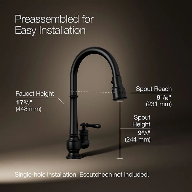 KOHLER® Artifacts® Matte Black Kitchen Sink Faucet with Three-Function Sprayhead-2