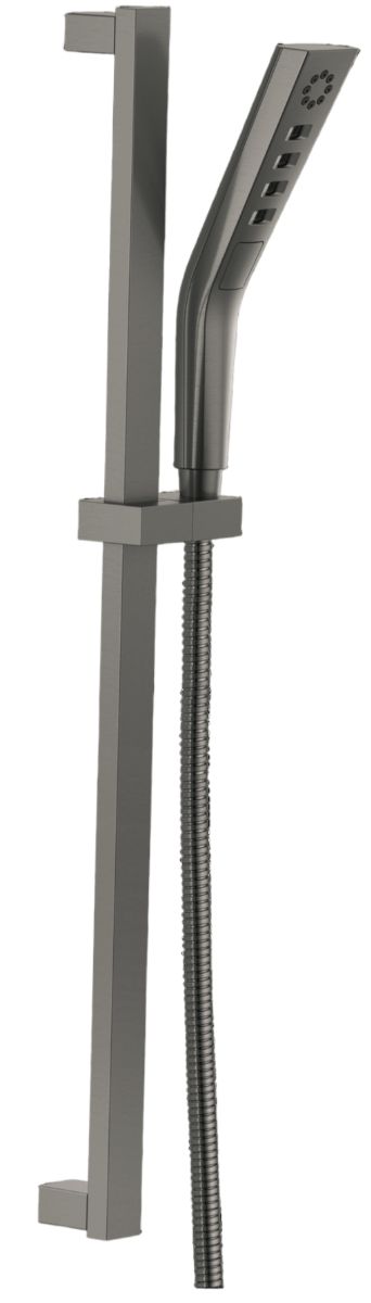 Delta Universal Showering Lumicoat® Black Stainless H2Okinetic® Slide Bar Hand Shower-0