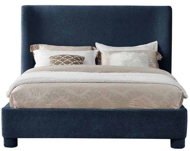 Meridian Furniture Penny Navy King Chenille Fabric Upholstered Panel Bed-1