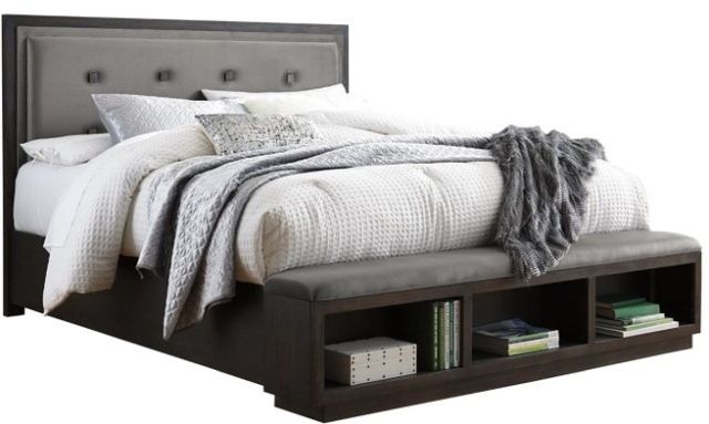 Signature Design by Ashley® Hyndell 4-Piece Dark Brown King Upholstered Panel Storage Bed Set-1