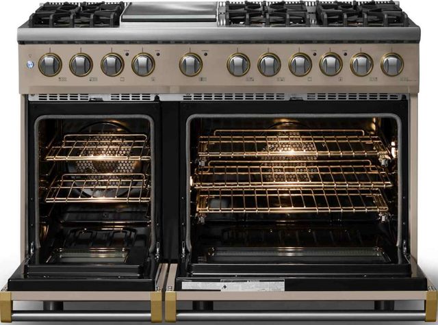 Viking® 5 Series 48" Nantucket Pro Style Dual Fuel (NG) Range with Brushed Brass Trim-1