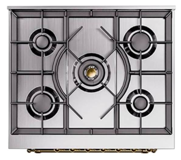 Ilve® Nostalgie II Noblesse 30'' Graphite Matte Pro Style Dual Fuel Range with Brass Trim-2
