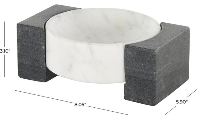 Deco Marche White 8" Geometric Round Tray with Black Rectangular Blocks-2